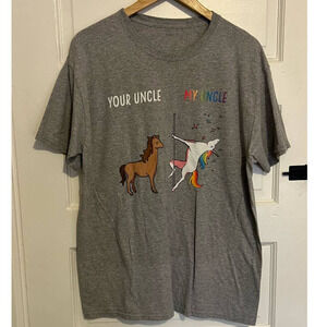 Mens Gray Uncle unicorn Horse Unicorn Funny T-Shirt L
